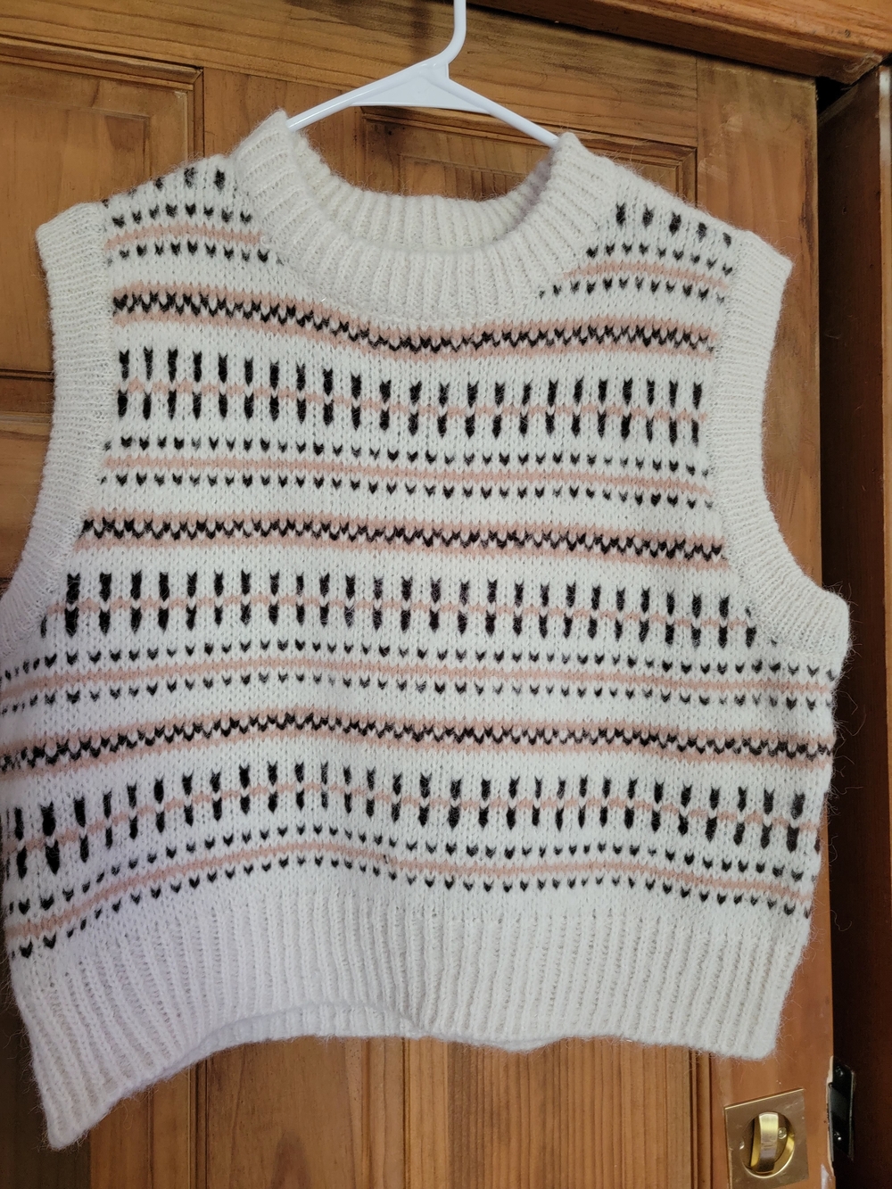 ONLY Cream Sweater with Black and Pale Pink Fair Isle Pattern